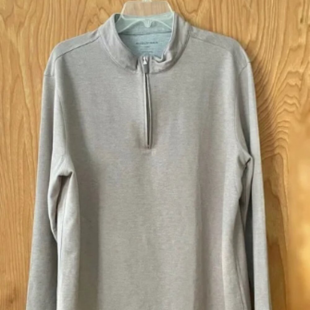 Mizzen + Main men’s ProFlex quarter zip pullover, sand heather beige, size XL